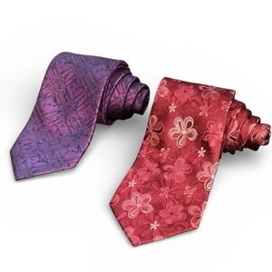 Ted Baker London 2-Tie Set 100% Silk Neckties Red Floral & Purple Geometric New‎